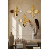 woodmomente Gold Pleksi Yaprak Desen Duvar Dekor Aynası 12’li Set Kendinden Yapışkanlı Duvar Süsü