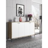 Wood'n Love Hestia 160 cm 4 Kapaklı Atlantik Çam Beyaz ve Siyah Metal Ayaklı Çok Amaçlı Dolap Konsol