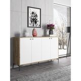 Wood'n Love Hestia 4 Kapaklı Metal Ayaklı 160 cm Çok Amaçlı Dolap Konsol - Atlantik Çam - Beyaz / Siyah - 90 x 160 x 35 cm - Ceviz - Beyaz