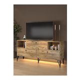Wood'n Love Mila Led Işıklı Dolaplı Minifiksli 160 Cm Konsol - Tv Ünitesi - Tv Sehpası - Atlantik Çam