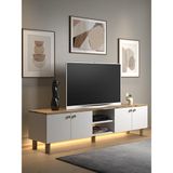 Wood'n Love Nora Bohem Ledli Tv Ünitesi 180 cm 4 Kapaklı 2 Raflı Dolaplı Atlantik Çam / Beyaz