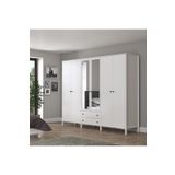 Wood'n Love Venezia 6 Kapak 2 Çekmece Aynalı Ahşap Ayaklı Gardırop 240 Cm Genişlik - Minifiks - Wood Beyaz