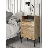 Wood'n Love Vio Metal Ayaklı Minifiks Bağlantı Dolaplı Komodin - Atlantik Çam / Siyah Bsm309