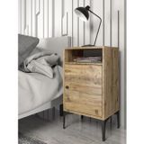 Wood'n Love Vio Metal Ayaklı Minifiks Bağlantı, Dolaplı Komodin - Atlantik Çam / Siyah