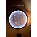 Woodnity Ceviz Ahşap Çerçeveli RGB Bluetooth LED Işıklı Ay Tablo (60x60) | Gece Modu, Müzik ve sese duyarlı, Uzaktan telefon ile kontrol edilebilir