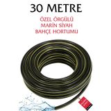 woodretro Marin Siyah Örgülü Bahçe Sulama Hortumu 1/2 - 30 Metre | Basınca Dayanıklı ve Esnek Yapı Özel Örgülü