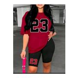 WOODROFFE Kadın Alt-Üst 23 Baskılı Tayt-T-shirt Takım Oversize Salaş Boyfriend