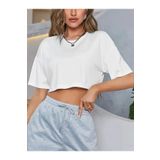WOODROFFE Kadın Beyaz Crop T-shirt Oversize Baskısız Salaş