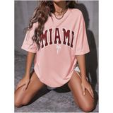 Woodroffe Miami Baskılı Oversize Salas Boyfriend Kadın / Kız T-Shirt Top Bluz - Pembe