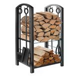 WOODSHUT 5 Li İthal Metal Oval Odunluk Raflı Şömine - Soba Maşa Takımı Aksesuar Seti