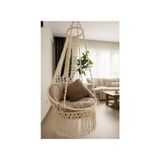 WoodShut Tek Kişilik Makrome El Örgüsü Salıncak (Krem) MİS38002KREMMİNDER (Salıncak ve Minder)