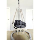 WoodShut Tek Kişilik Makrome El Örgüsü Salıncak (Krem) MİS38013M Minderli (Salıncak ve Minder)