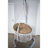 WoodShut Tek Kişilik Makrome El Örgüsü Salıncak Küçük 60X80 cm (Krem) MİS38020 Minderli (Salıncak ve Minder)