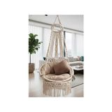 WoodShut Tek Kişilik Modern Makrome El Örgüsü MİS38002 Salıncak Krem Renk 101-120 kg Taşıma Kapasitesiyle