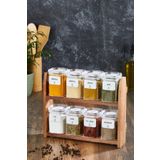 woodsy 8 Li Kavanozlu Baharatlık 200 ml , Ahşap Stantlı Baharatlık Takımı 24 Adet Baharat Etiketi