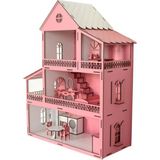 Woody Life Woodylife Ahşap Barbi Bebek Oyun Evi Tüm Eşyalar Dahil 80CM - Pembe