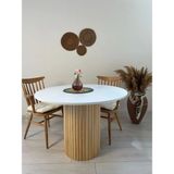 Woody Wood Woodywood Yuvarlak Tasarım Beyaz Ahşap 103 cm Mutfak Ofis Masası MDF Malzeme Modern Model