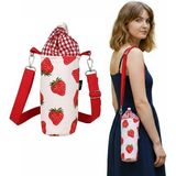 Woodycord El Yapımı Çilek Desenli Büzgülü Termos ve Matara Kılıfı Somon Renkli Dayanıklı Gabardin Kumaş