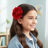 Woodycord Kırmızı Saten Gül Klips Toka Kadın Çocuklar İçin Şık Aksesuar
