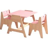 Woody&Happy Cotable Pembe Ahşap Çocuk Aktivite Masa Takımı - Standart