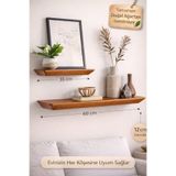 Woodymoda 2’li Doğal Masif Ahşap Duvar Rafı | Gizli Bağlantı | Dekoratif Modern Raf Seti 60 cm & 35 cm