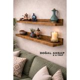 Woodymoda Ahşap 2' li Yüzen Raf - Konsept 120cm Çam Ahşap Resim Çerçeve Rafı Duvar Rafı Kitaplık Çiçeklik