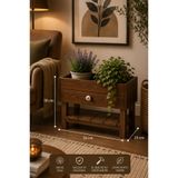 Woodymoda FloraBox Ceviz Ahşap Çiçeklik Yan Sehpa Saksılık Standı Dekoratif Salon Balkon 56x24x50 cm