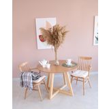 woodywood 103 Cm Yuvarlak Yemek Masası Bambu - Çam Ahşap Mutfak Ofis Masası Çalışma Masası Balkon Özel Tasarım