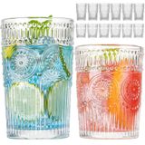 wookgreat Vintage İçme Bardakları 12'li Set, Dokulu Şeffaf Çizgili Cam Bardaklar-6 Highball Bardakları 368 ml & 6 Kaya Bardakları 10 oz, Nervürlü Züccaciye Seti, Mojito Bardakları, Kokteyl Bardağı,