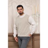 Woolen World Balıkçı Yaka Desenli Yünlü Erkek Triko Kazak KREM XL