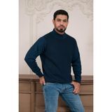 Woolen World Balıkçı Yaka Desenli Yünlü Erkek Triko Kazak - Lacivert