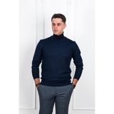 Woolen World Boğazlı Regular Fit Desenli Erkek Kazak - 2XL - Lacivert