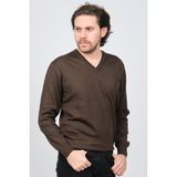 Woolen World Erkek V Yaka Desenli Yün Kazak 5597802 Kahverengi - 2XL
