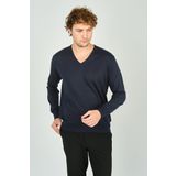 Woolen World Erkek V Yaka Uzun Kollu Yün Kazak 3022 Lacivert