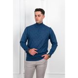 Woolen World Fermuarlı Yarım Balıkçı Regular Fit Desenli Erkek Kazak - 2XL - İndigo
