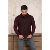 Woolen World Polo Yaka Armürlü Yünlü Erkek Triko Kazak - Bordo