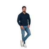 Woolen World Polo Yaka Armürlü Yünlü Erkek Triko Kazak LACİVERT L