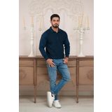 Woolen World Polo Yaka Armürlü Yünlü Erkek Triko Kazak LACİVERT M