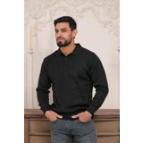 Woolen World Polo Yaka Düz Renk Yünlü Erkek Triko Kazak ANTRASİT M