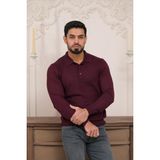 Woolen World Polo Yaka Slimfit Desenli Yünlü Erkek Triko Kazak - Bordo