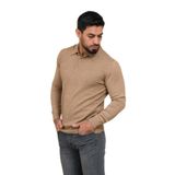 Woolen World Polo Yaka Slimfit Desenli Yünlü Erkek Triko Kazak DEVE TÜYÜ L