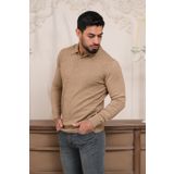 Woolen World Polo Yaka Slimfit Desenli Yünlü Erkek Triko Kazak DEVE TÜYÜ XXL