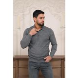 Woolen World Polo Yaka Slimfit Desenli Yünlü Erkek Triko Kazak GRİ XXL