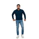 Woolen World Polo Yaka Slimfit Desenli Yünlü Erkek Triko Kazak İNDİGO XL