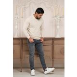 Woolen World Polo Yaka Slimfit Desenli Yünlü Erkek Triko Kazak KREM M