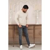 Woolen World Polo Yaka Slimfit Desenli Yünlü Erkek Triko Kazak KREM XL