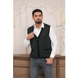 Woolen World Regular Fit Ön Cepli Desenli Kolsuz Erkek Triko Yelek SİYAH M