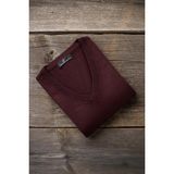 Woolen World V Yaka Bordo Renkli Yünlü Triko Kazak Erkek Rahat Kesim Klasik Stil - 4XL