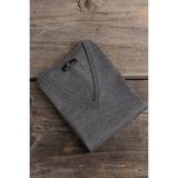Woolen World V Yaka Gri Yünlü Triko Kazak Erkek Rahat Kesim Klasik Stil - 4XL