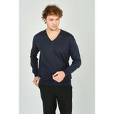 woolen world V Yaka Uzun Kollu Yün Kazak, M, 8055920253022, Lacivert, Erkek